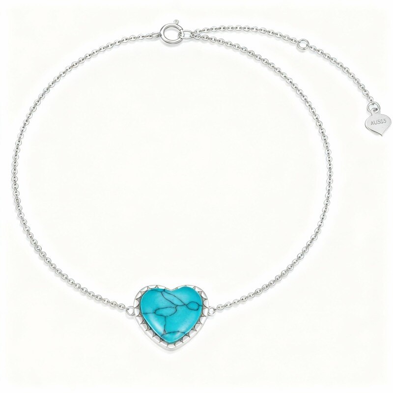 Bracelet en or blanc 18 carats avec breloque cœur turquoise taille cœur-1