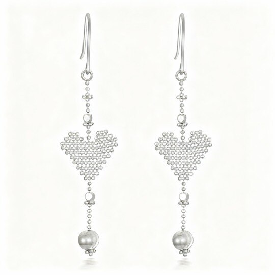 Pendientes colgantes de corazón de oro blanco de 10 quilates