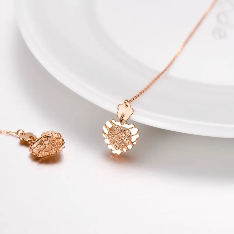 Pendientes colgantes de corazón en oro rosa de 14 quilates-3