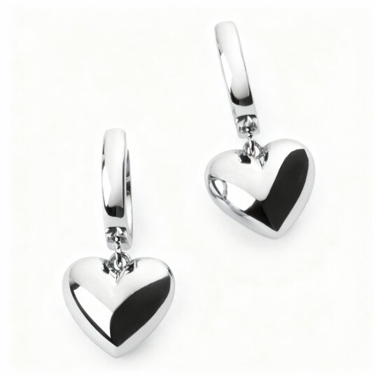 Pendientes colgantes de corazón de oro blanco de 10 quilates