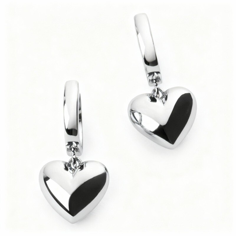 10K White Gold Heart Drop Earrings-1