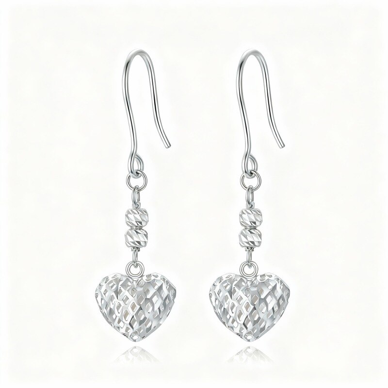 Boucles d'oreilles pendantes en or blanc 14 carats en forme de cœur-1