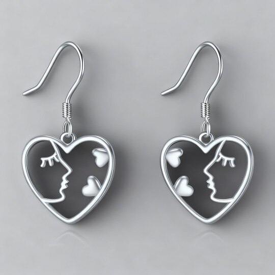 10K White Gold Heart Drop Earrings
