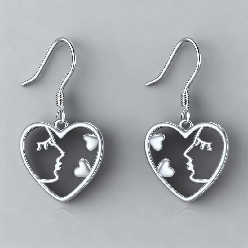 Platinum with White Gold Plated Heart Drop Earrings-1