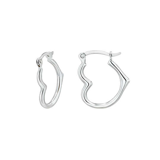 10K White Gold Heart Hoop Earrings