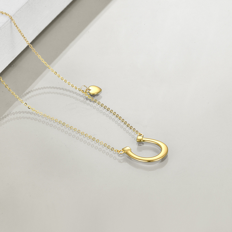 Collar con colgante de corazón y herradura de oro rosa de 10 quilates-3
