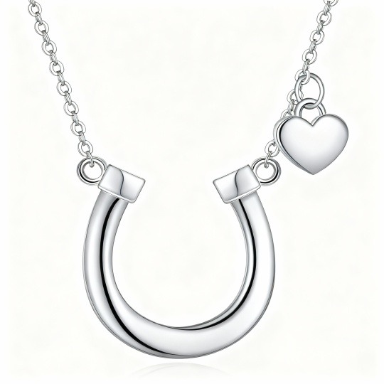 Collar con colgante de corazón y herradura de oro blanco de 10 quilates