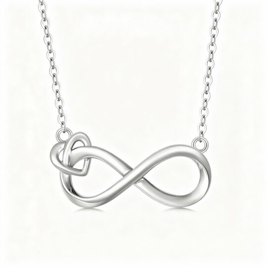 Collier pendentif en or blanc 10 carats avec pendentif cœur et symbole de l'infini