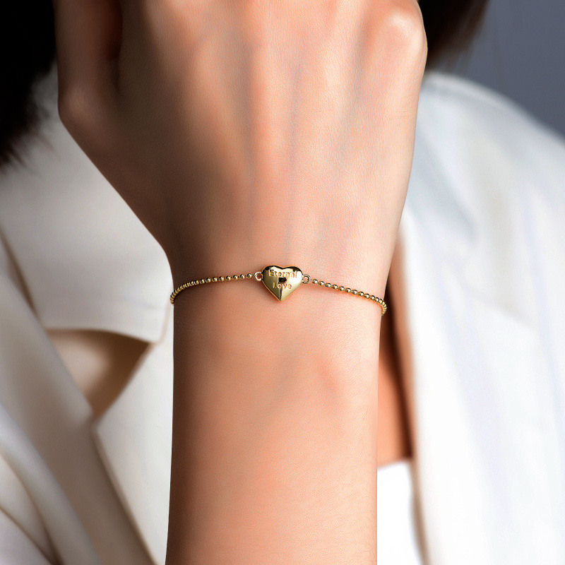 Pulsera de cuentas de metal con forma de corazón en oro blanco de 18 quilates-2