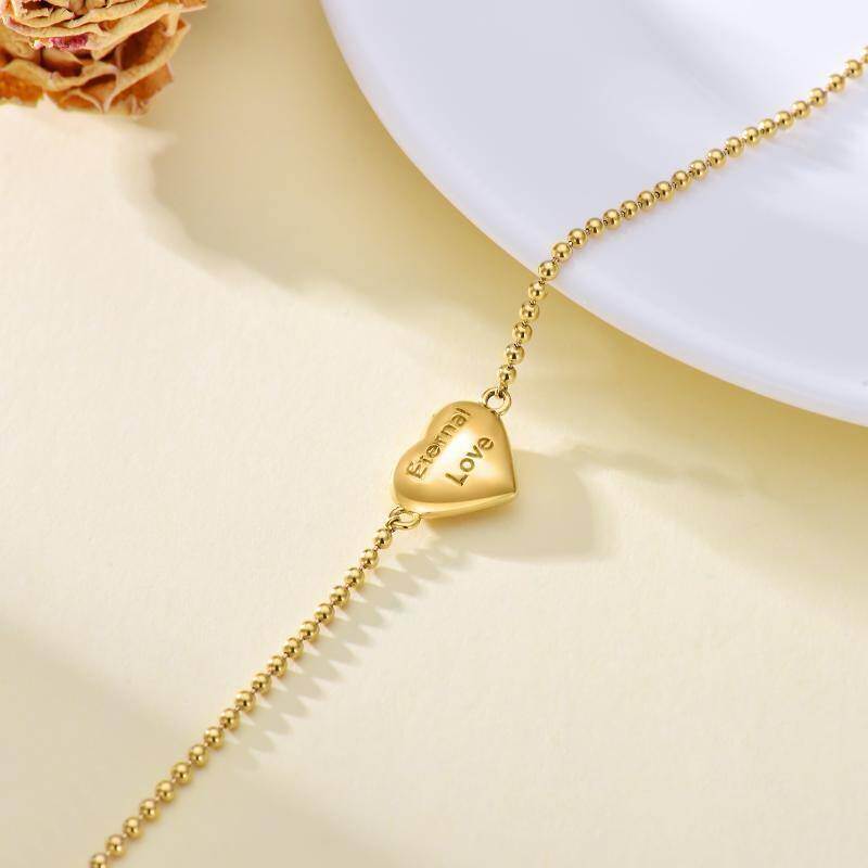 Pulsera de cuentas de metal con forma de corazón en oro blanco de 18 quilates-4