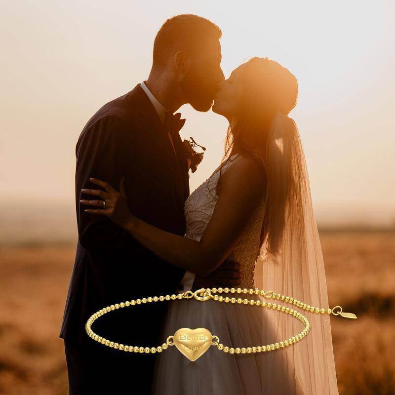 Pulsera de cuentas de metal con forma de corazón en oro blanco de 18 quilates-5