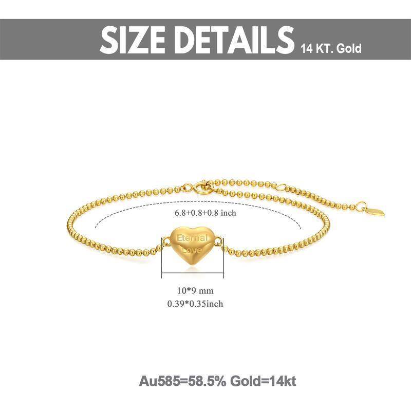 Pulsera de cuentas de metal con forma de corazón en oro blanco de 18 quilates-6