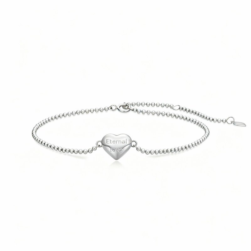 Pulsera de cuentas de metal con forma de corazón en oro blanco de 18 quilates-1