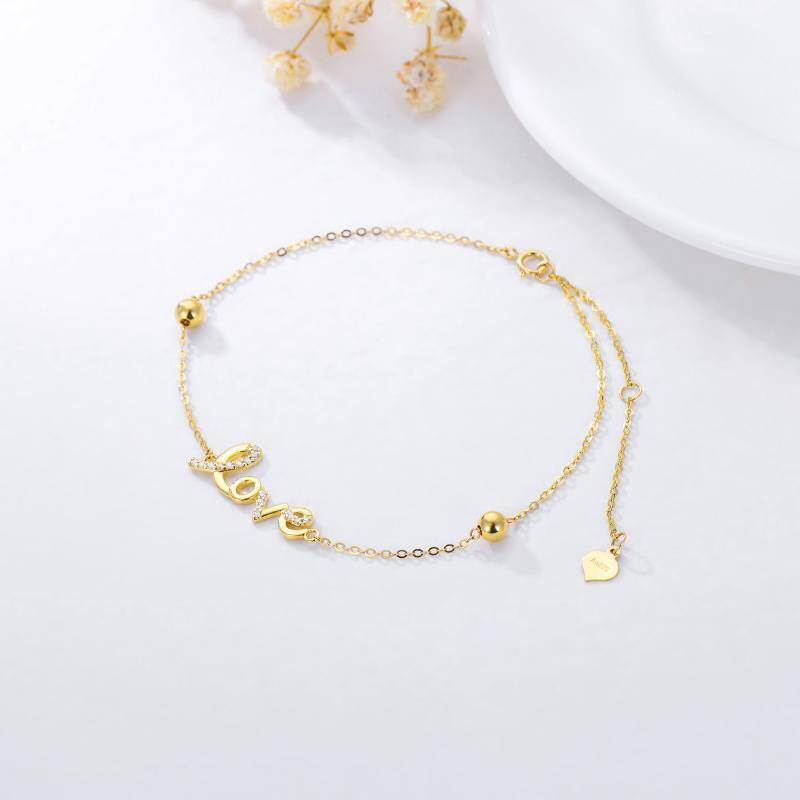 Pulsera de cuentas de metal con forma de corazón en oro rosa de 18 quilates con palabra grabada-3