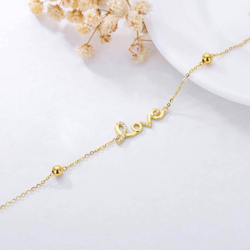 Pulsera de cuentas de metal con forma de corazón en oro rosa de 18 quilates con palabra grabada-4
