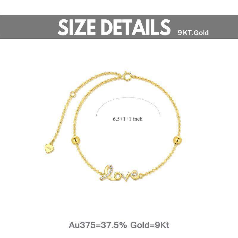 Pulsera de cuentas de metal con forma de corazón en oro rosa de 18 quilates con palabra grabada-5