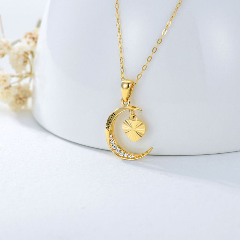 14K Rose Gold Heart & Moon Pendant Necklace-3
