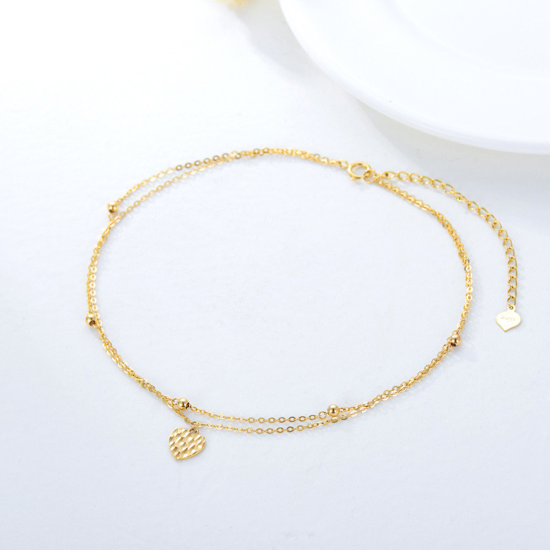 18K White Gold Heart Multi-layered Charm Anklet-3