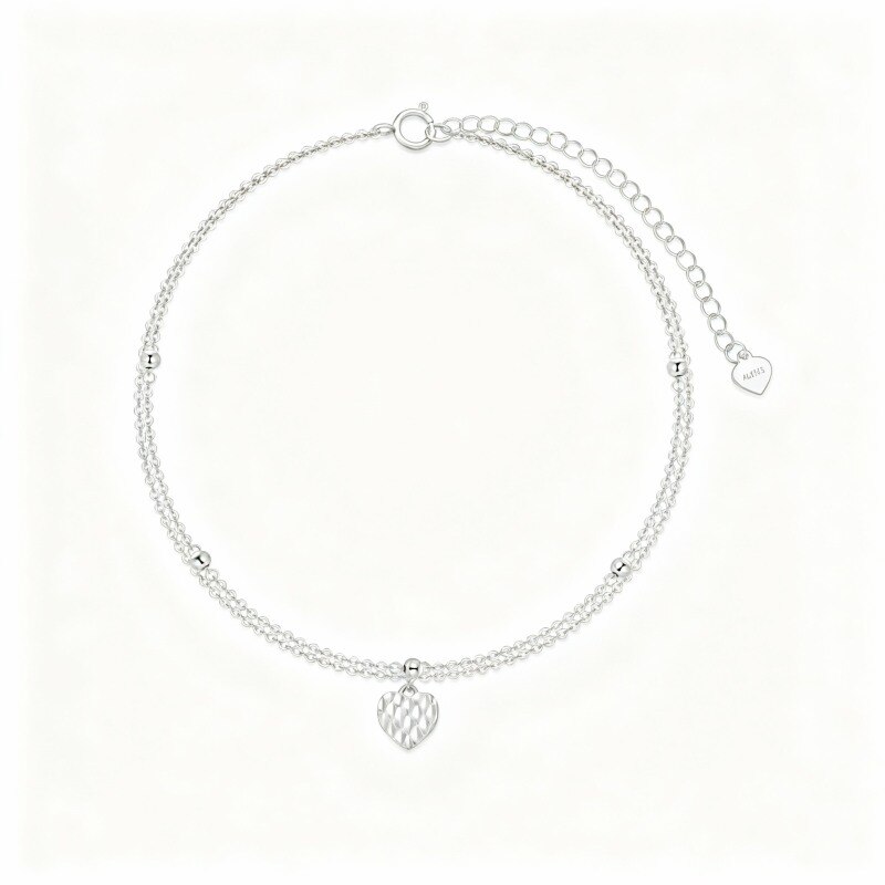 18K White Gold Heart Multi-layered Charm Anklet-1