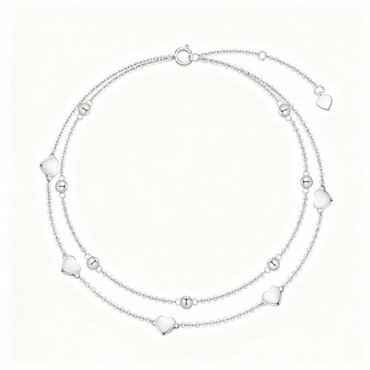 Bracelet de cheville à breloques en forme de cœur en or blanc 10 carats à plusieurs rangs