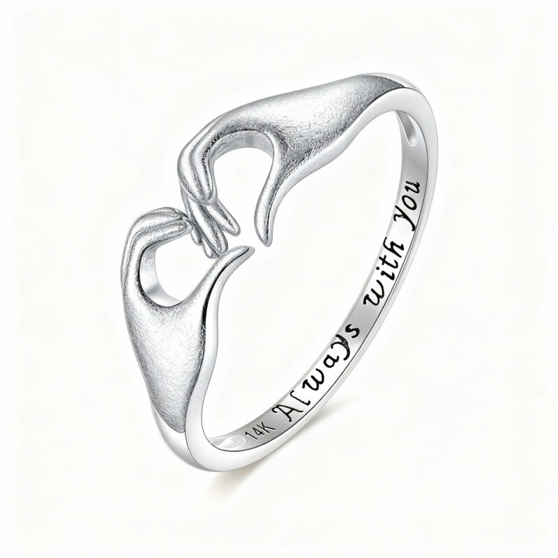 Anillo abierto de corazón de oro blanco de 10 quilates-5