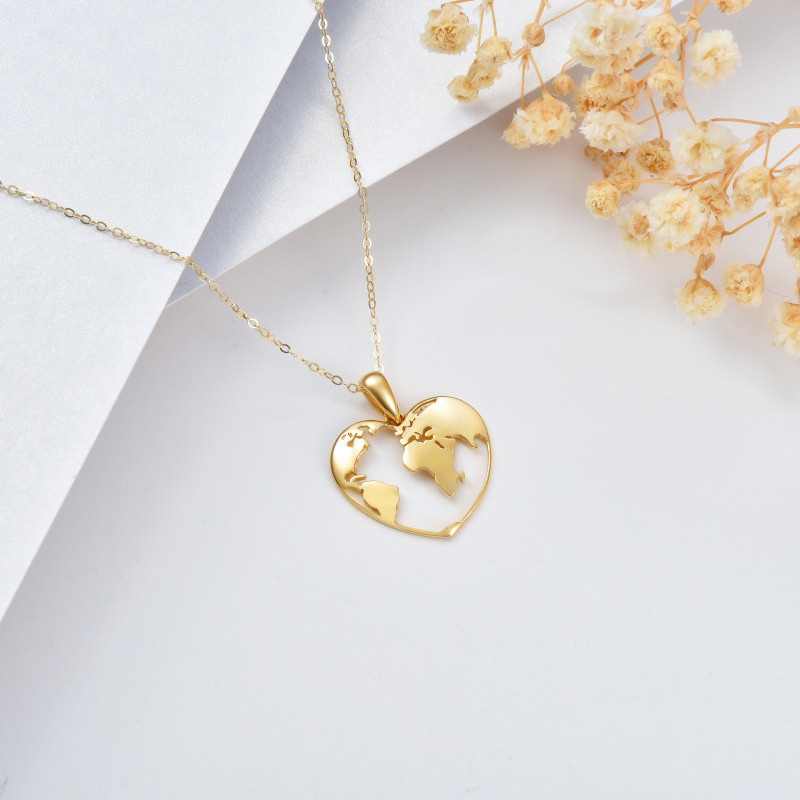 Collar con colgante de mapa en forma de corazón de oro de 14 quilates-3
