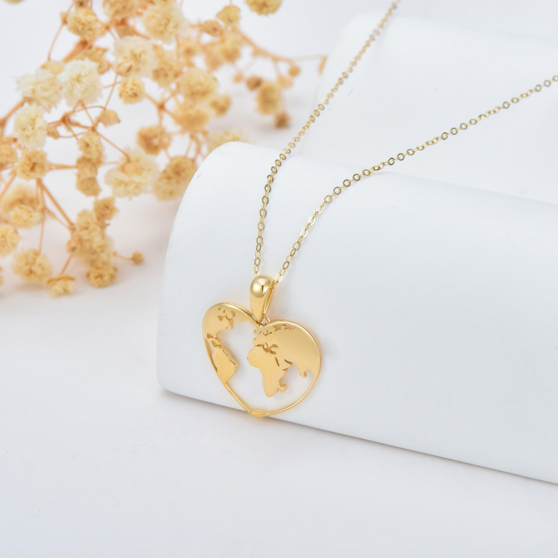 Collar con colgante de mapa en forma de corazón de oro de 14 quilates-4