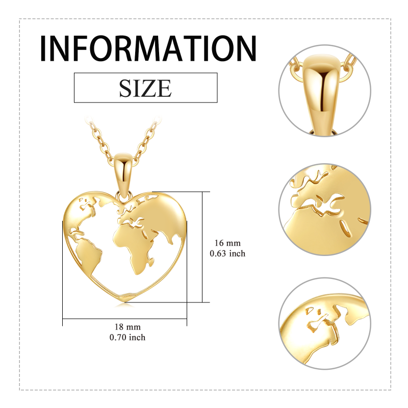 Collar con colgante de mapa en forma de corazón de oro de 14 quilates-5