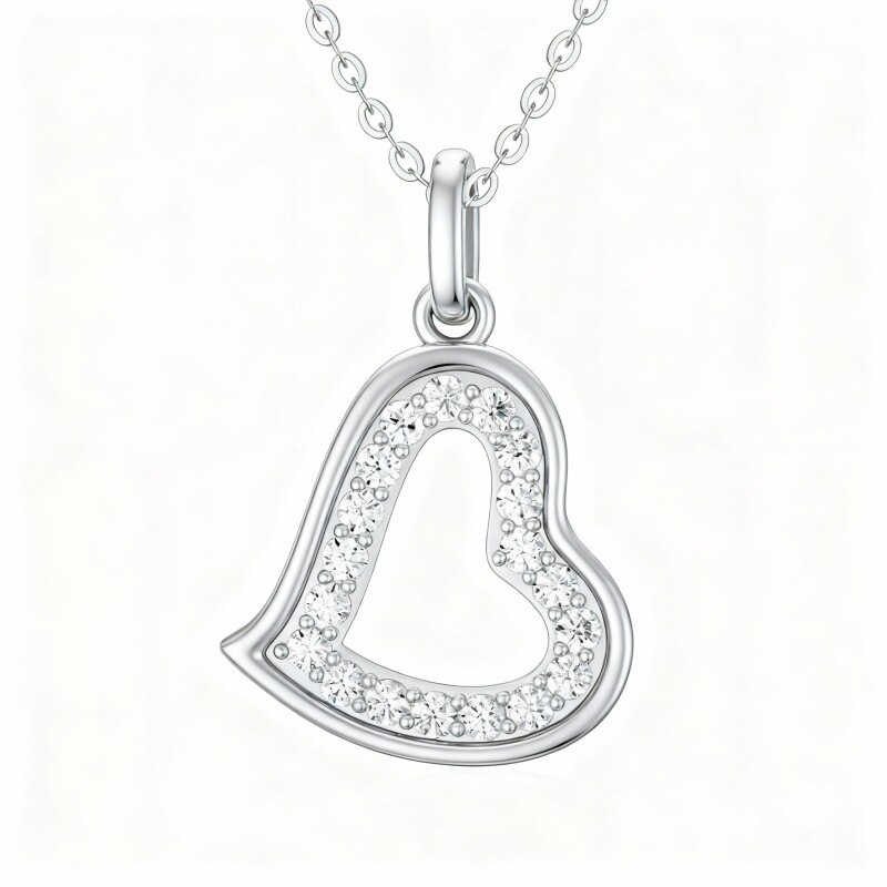 Collar con colgante de corazón de oro blanco de 14 quilates-1