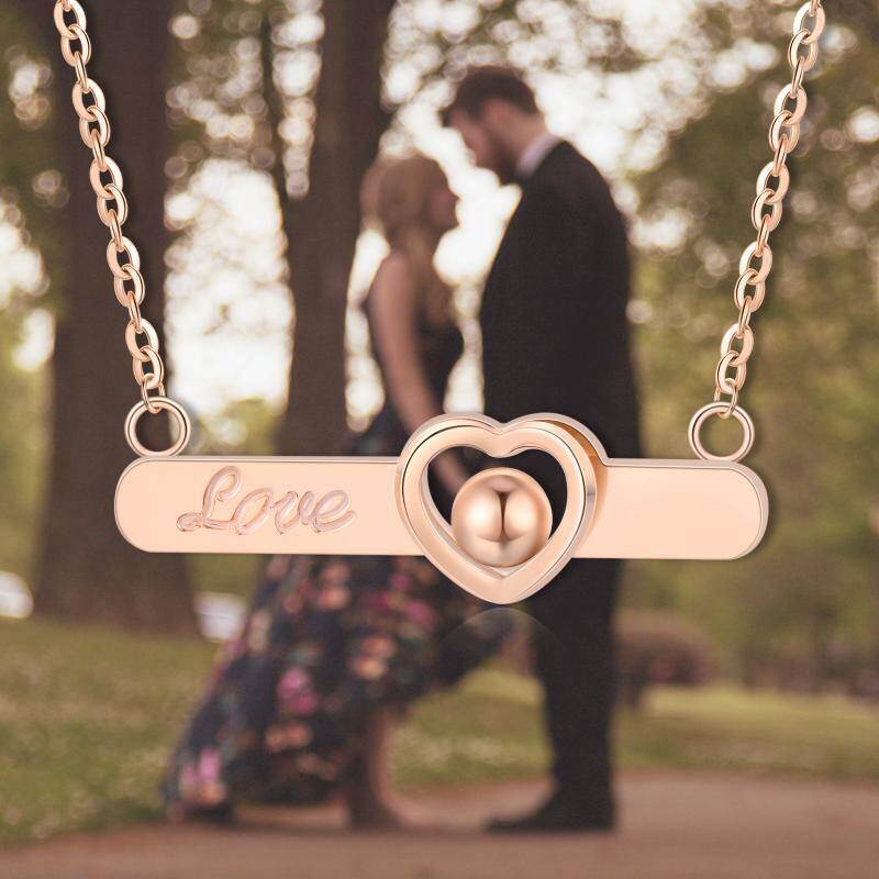 Collar con colgante de corazón de platino con baño de oro blanco-3