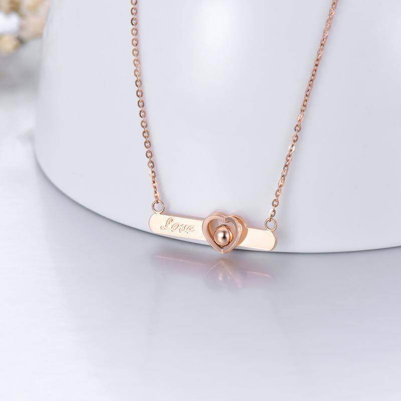 Collar con colgante de corazón de platino con baño de oro blanco-4