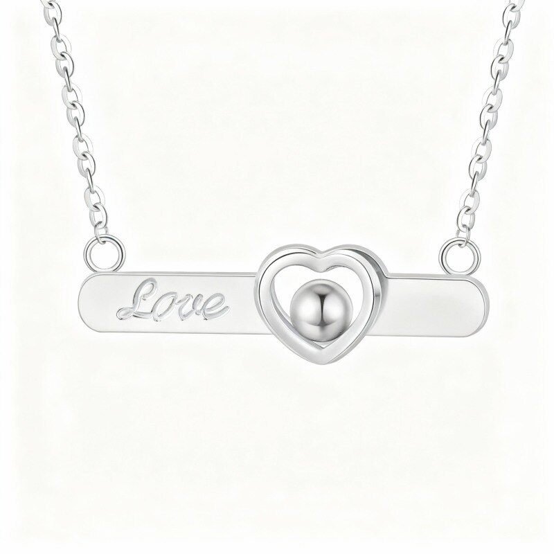 Collar con colgante de corazón de platino con baño de oro blanco-1