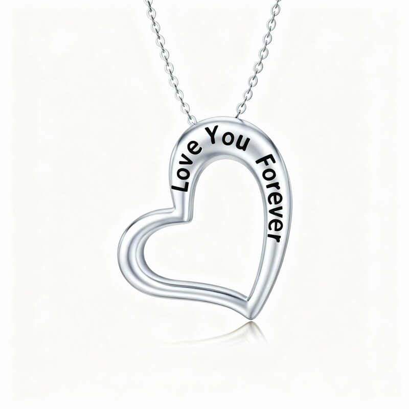 Collar con colgante de corazón de oro blanco de 14 quilates-1