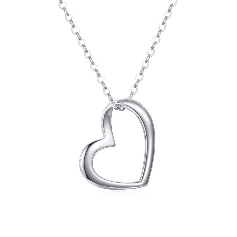 Collar con colgante de corazón de platino con baño de oro blanco-1