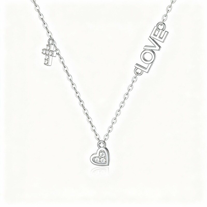 Collar con colgante de corazón de oro blanco de 10 quilates-1
