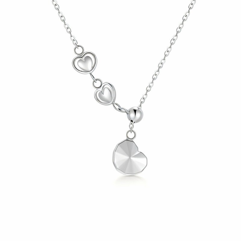 Collar con colgante de corazón de oro blanco de 14 quilates-1