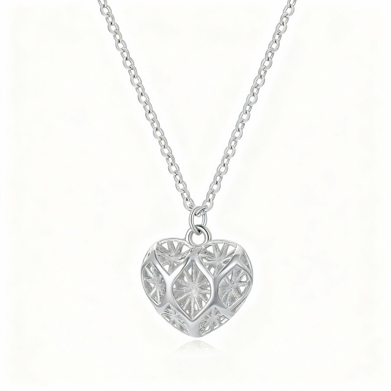 Collier pendentif cœur en or blanc 10 carats-14