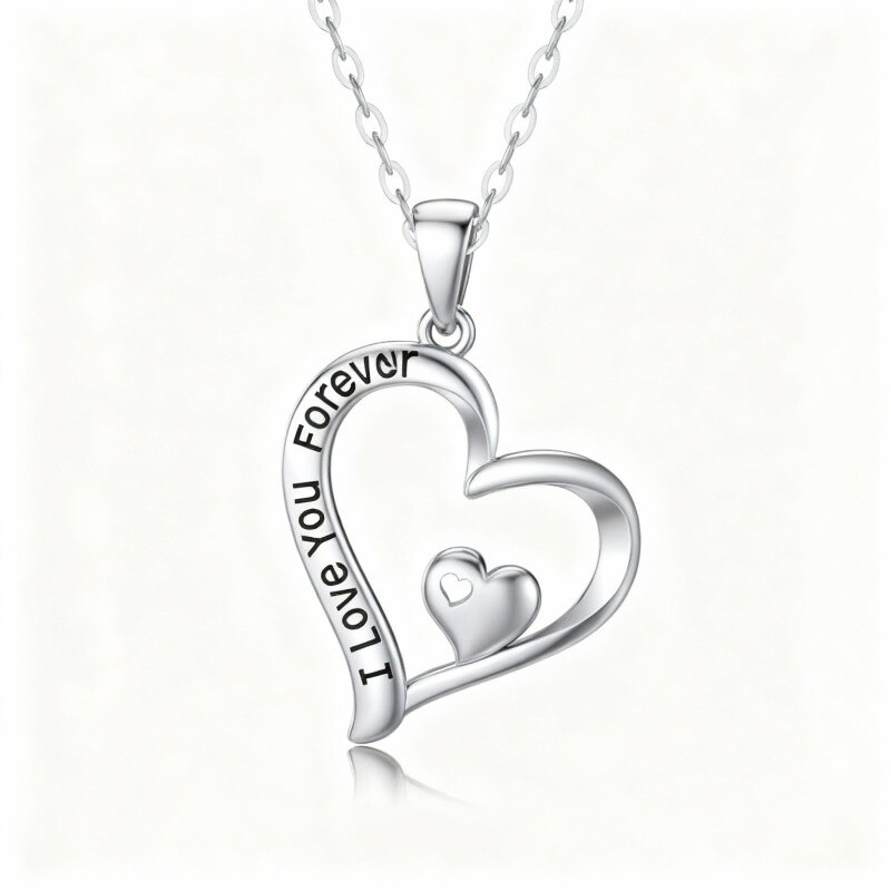 Collar con colgante de corazón de platino con baño de oro blanco-1