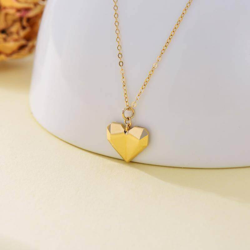 Collar con colgante de corazón de oro blanco de 10 quilates-3