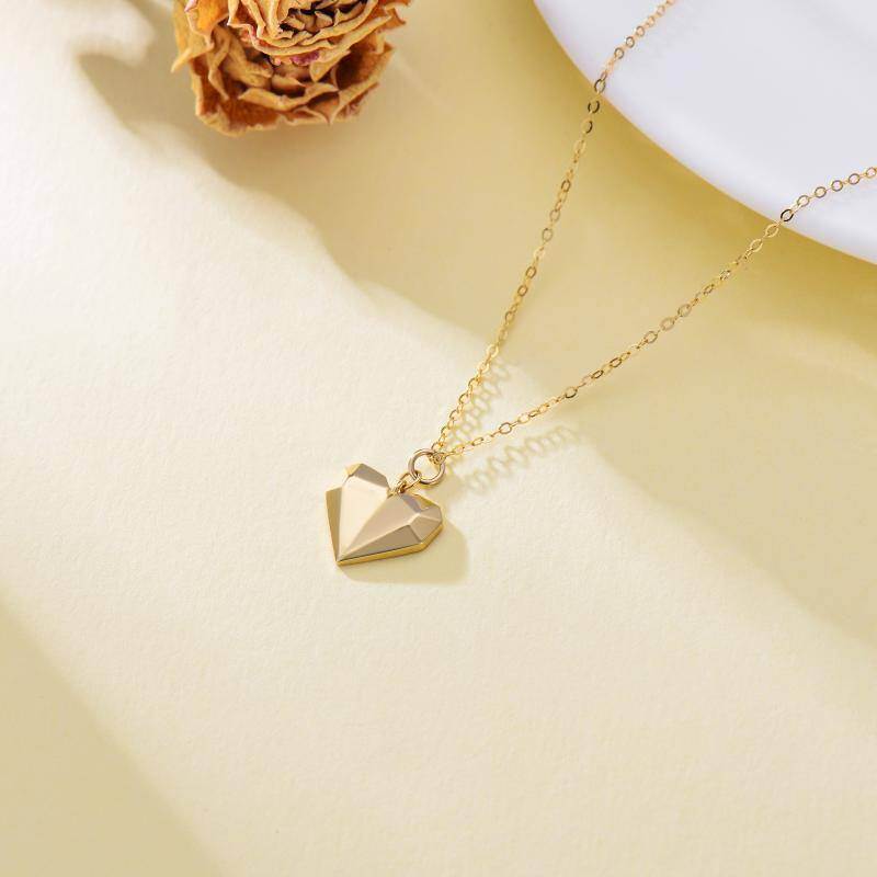 Collar con colgante de corazón de oro blanco de 10 quilates-4
