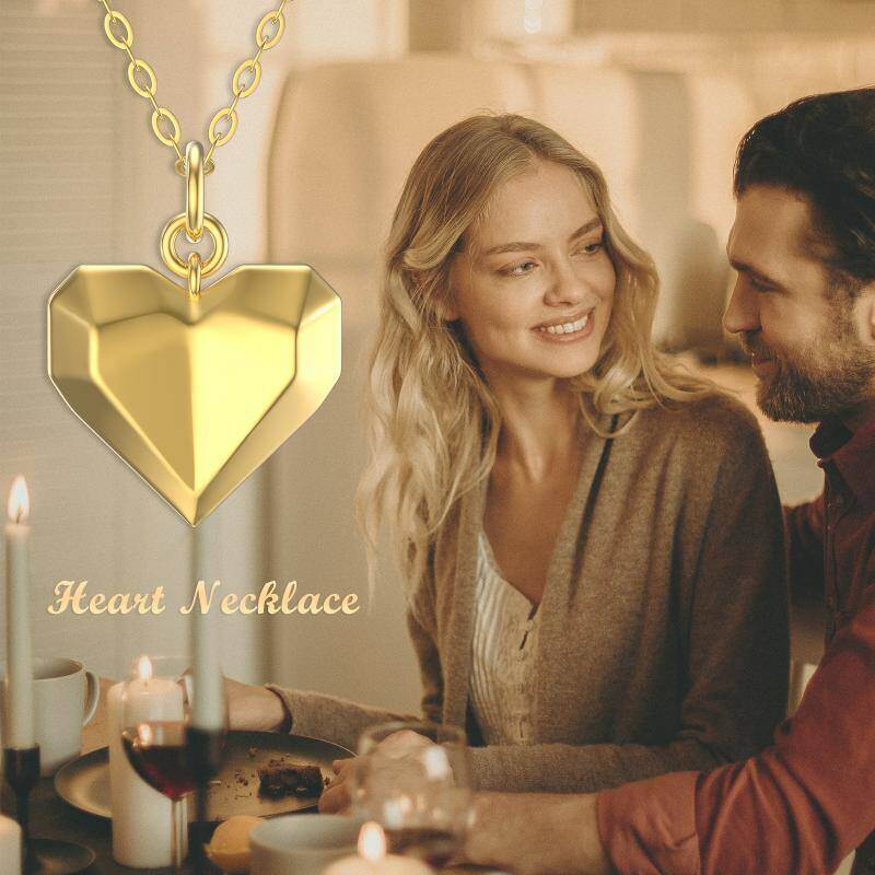 Collar con colgante de corazón de oro blanco de 10 quilates-6