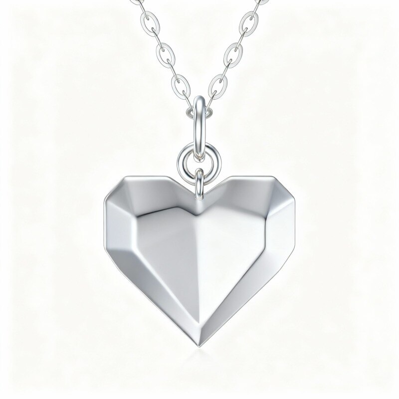Collar con colgante de corazón de oro blanco de 10 quilates-1