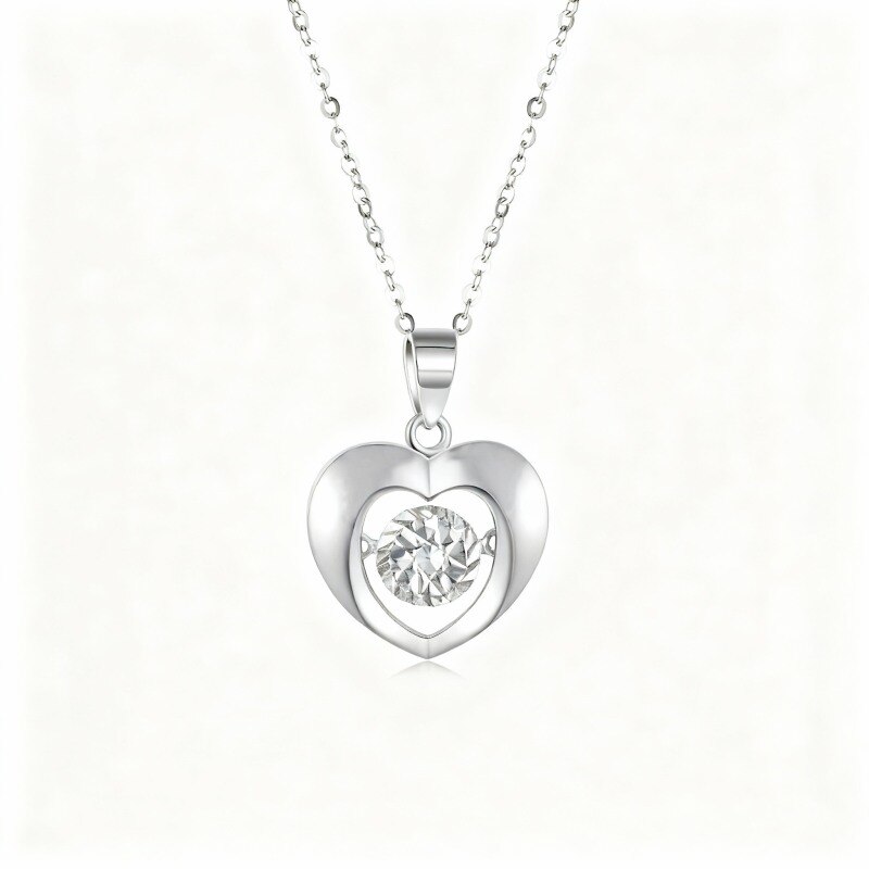 Collier pendentif cœur en or blanc 18 carats-1