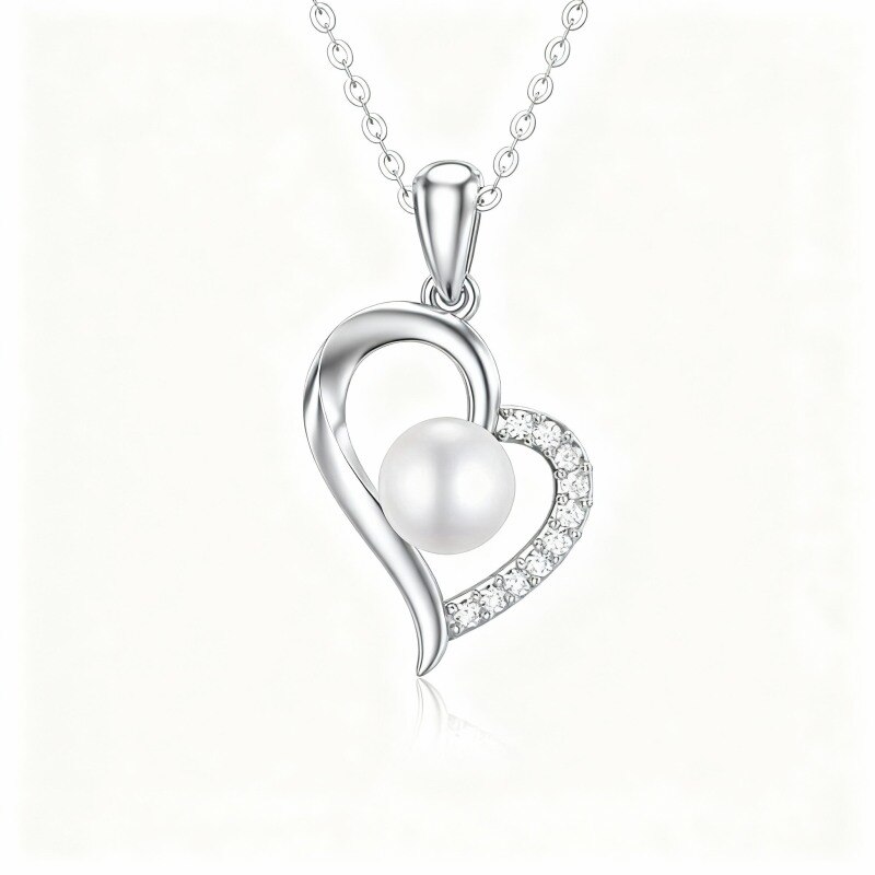Collar con colgante de corazón de platino con baño de oro blanco-1