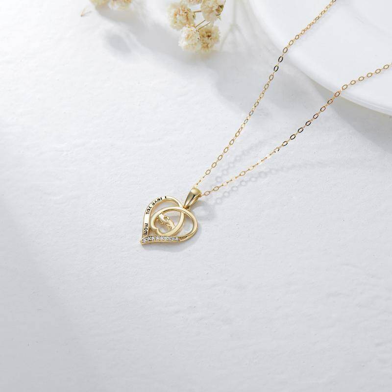 Collar con colgante de corazón de oro rosa de 14 quilates con palabra grabada-4