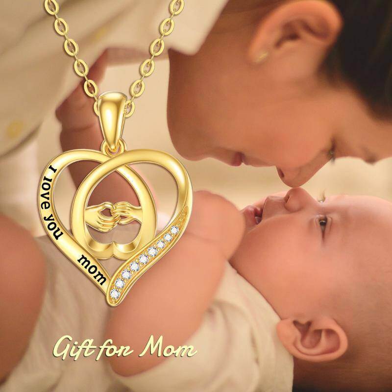 Collar con colgante de corazón de oro rosa de 14 quilates con palabra grabada-6