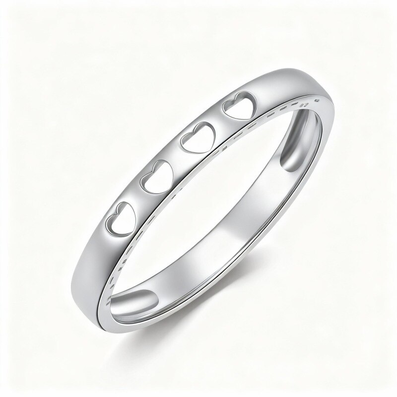 Anillo de corazón de oro blanco de 10 quilates con palabra grabada-5