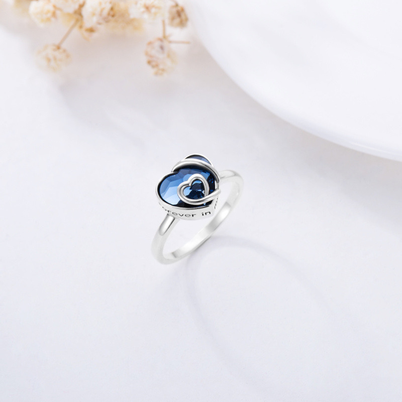 9K White Gold Heart Shaped Crystal Heart Ring with Engraved Word-3