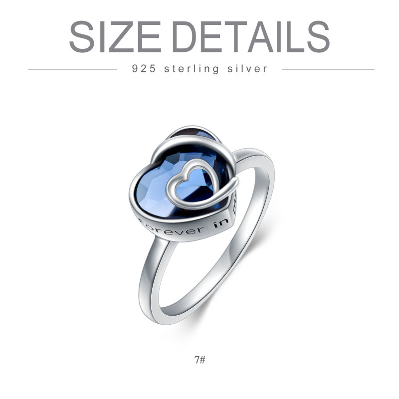 9K White Gold Heart Shaped Crystal Heart Ring with Engraved Word-5