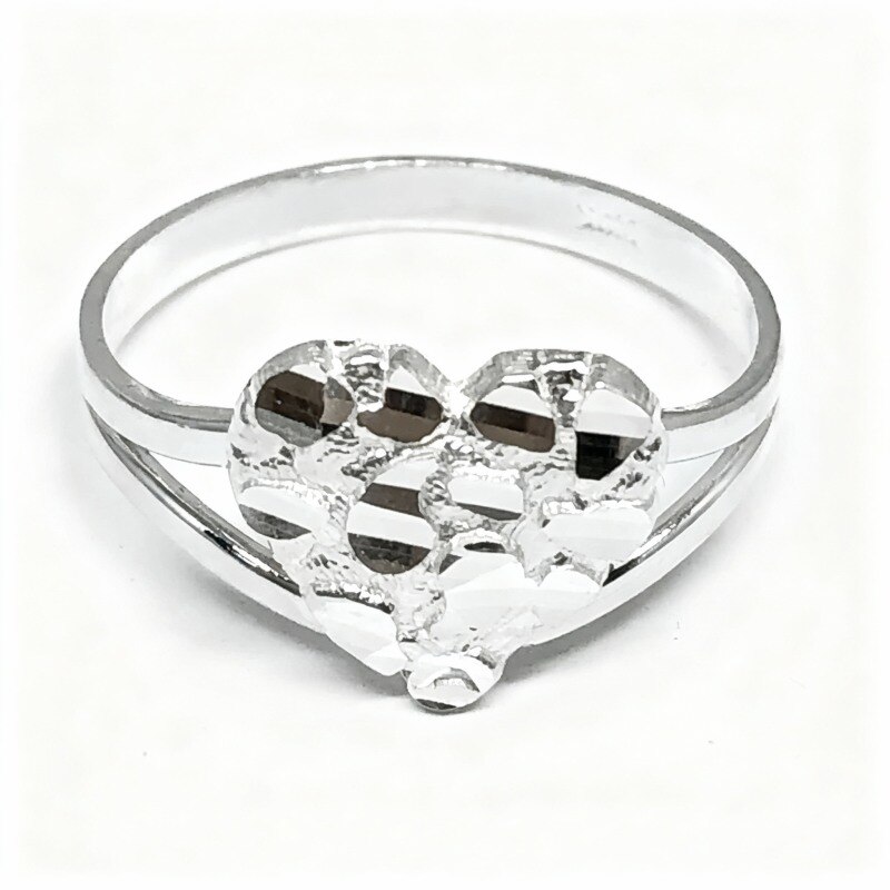 Anillo sello de corazón de oro blanco de 10 quilates-19